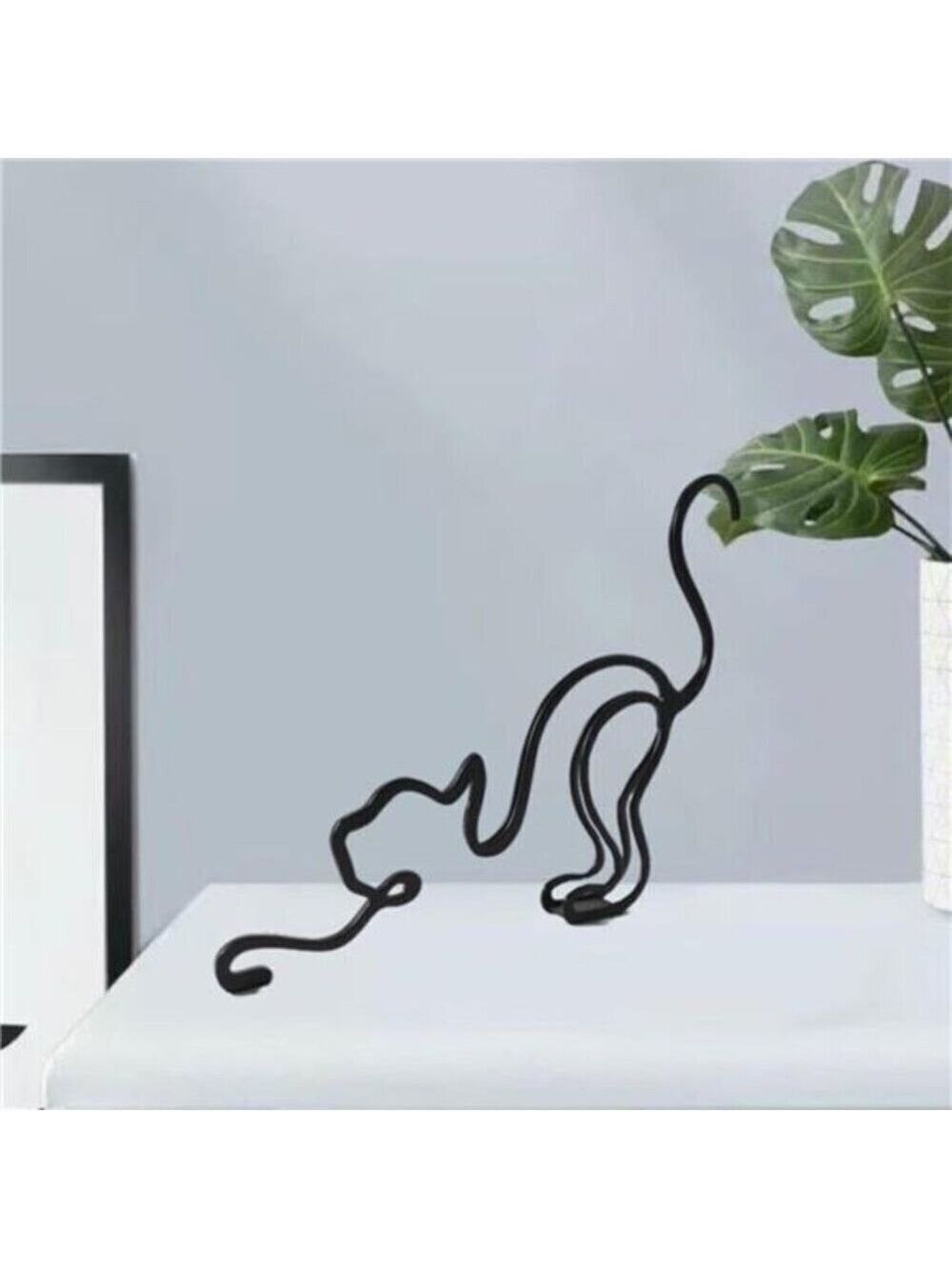 Cat Stretching Minimalist Art Sculpture,  Metal Abstract Metal Line Minimalist